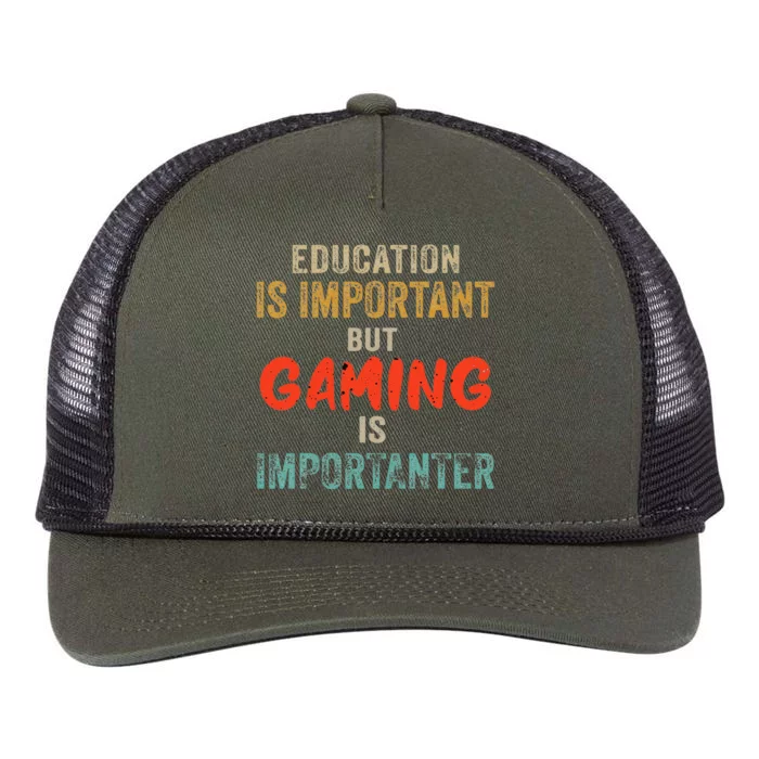 Funny Education Is Important But Gaming Is Importanter Gamer Retro Rope Trucker Hat Cap