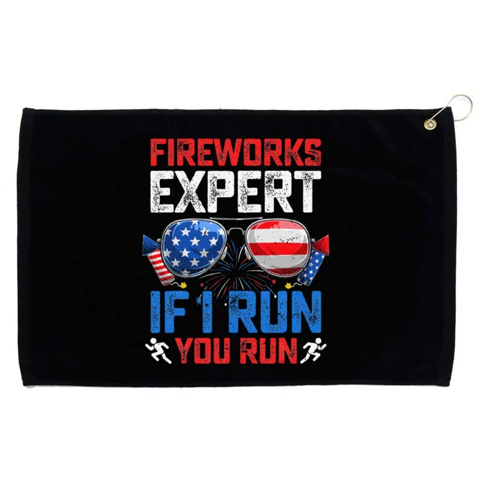 Fireworks Expert If I Run You Run American Flag Sunglasses Grommeted Golf Towel