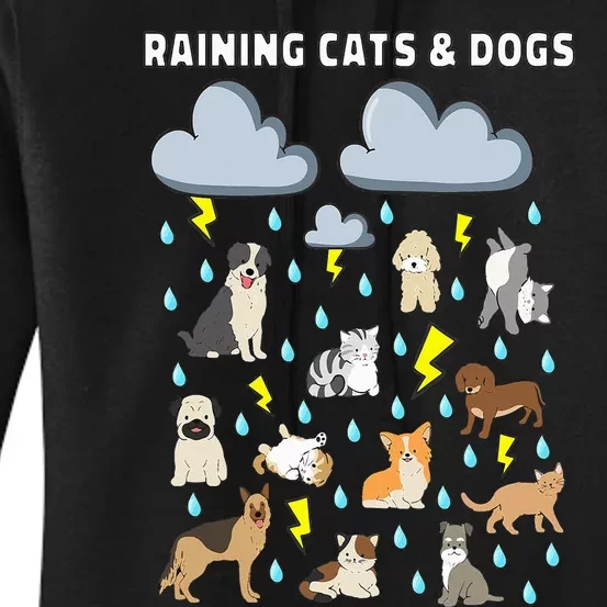 Funny English Idiom Raining Cats and Dogs Puppies Kitten Women's Pullover Hoodie