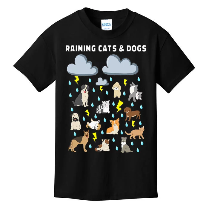 Funny English Idiom Raining Cats and Dogs Puppies Kitten Kids T-Shirt