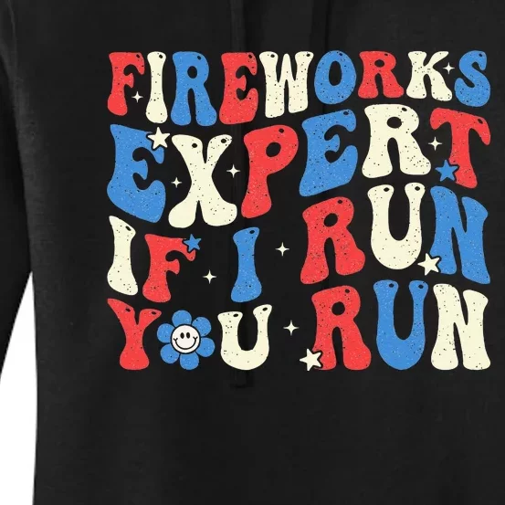 Fireworks Expert If I Run You Run American Flag Groovy Women's Pullover Hoodie