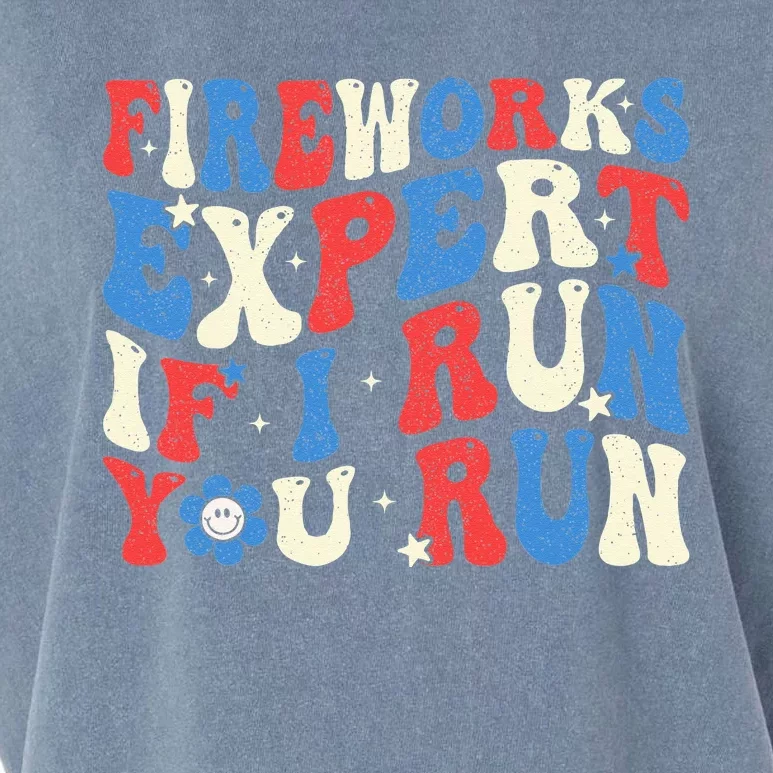 Fireworks Expert If I Run You Run American Flag Groovy Garment-Dyed Women's Muscle Tee