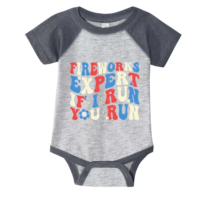 Fireworks Expert If I Run You Run American Flag Groovy Infant Baby Jersey Bodysuit