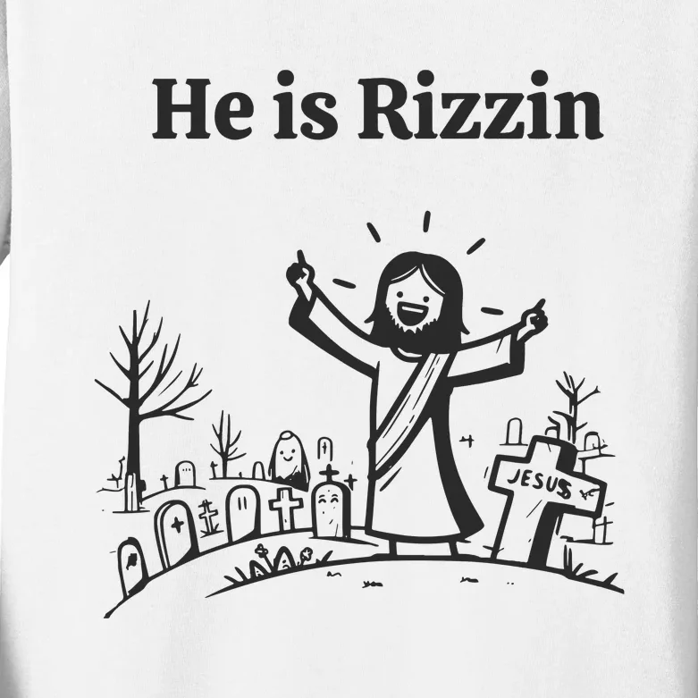 Funny Easter Jesus He Is Rizzin Kids Long Sleeve Shirt