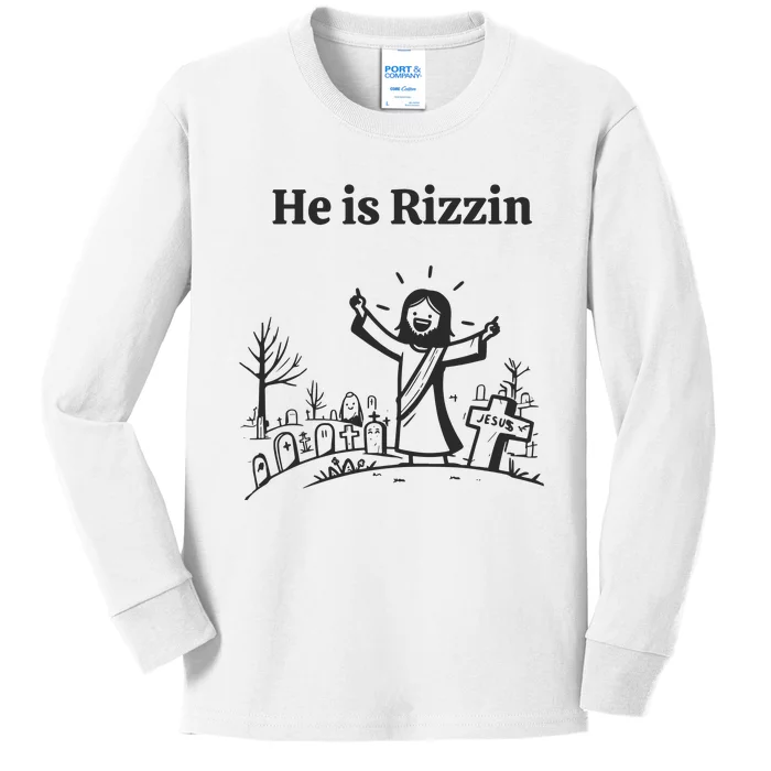 Funny Easter Jesus He Is Rizzin Kids Long Sleeve Shirt