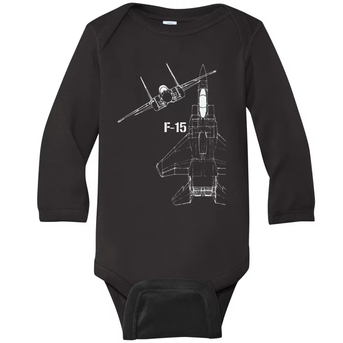 F15 Eagle Jet Military Stealth Fighter Jet Baby Long Sleeve Bodysuit