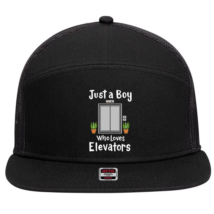 Funny Elevator Just A Boy Who Loves Elevators 7 Panel Mesh Trucker Snapback Hat