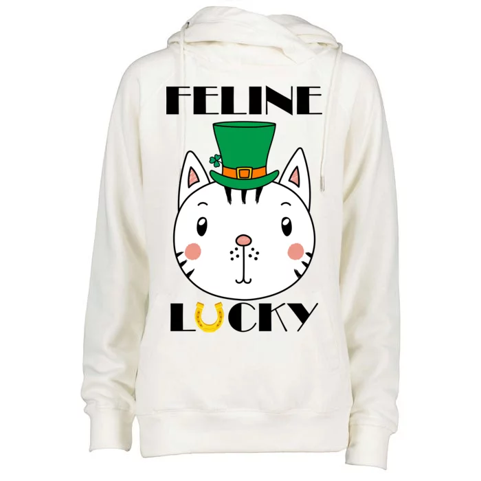 Feline Lucky Cat St Patricks Day Womens Funnel Neck Pullover Hood