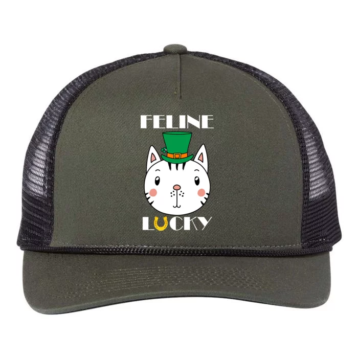 Feline Lucky Cat St Patricks Day Retro Rope Trucker Hat Cap