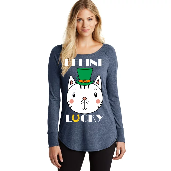 Feline Lucky Cat St Patricks Day Women's Perfect Tri Tunic Long Sleeve Shirt