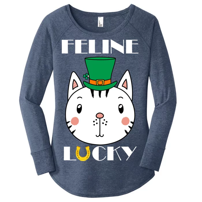 Feline Lucky Cat St Patricks Day Women's Perfect Tri Tunic Long Sleeve Shirt