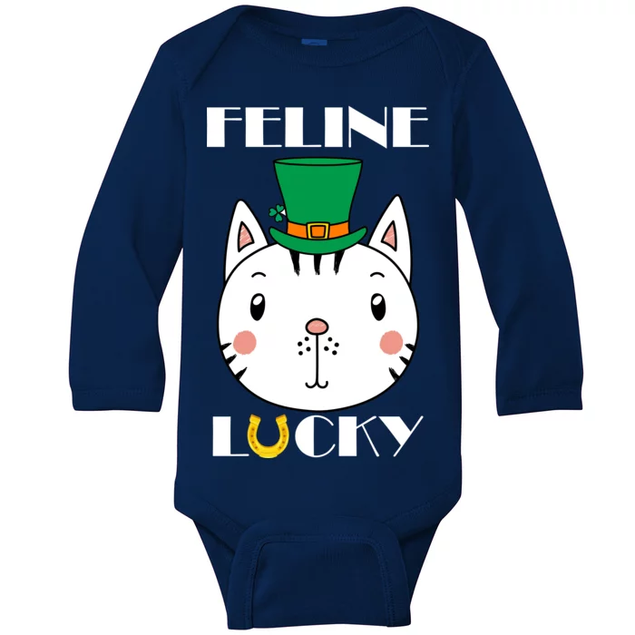 Feline Lucky Cat St Patricks Day Baby Long Sleeve Bodysuit