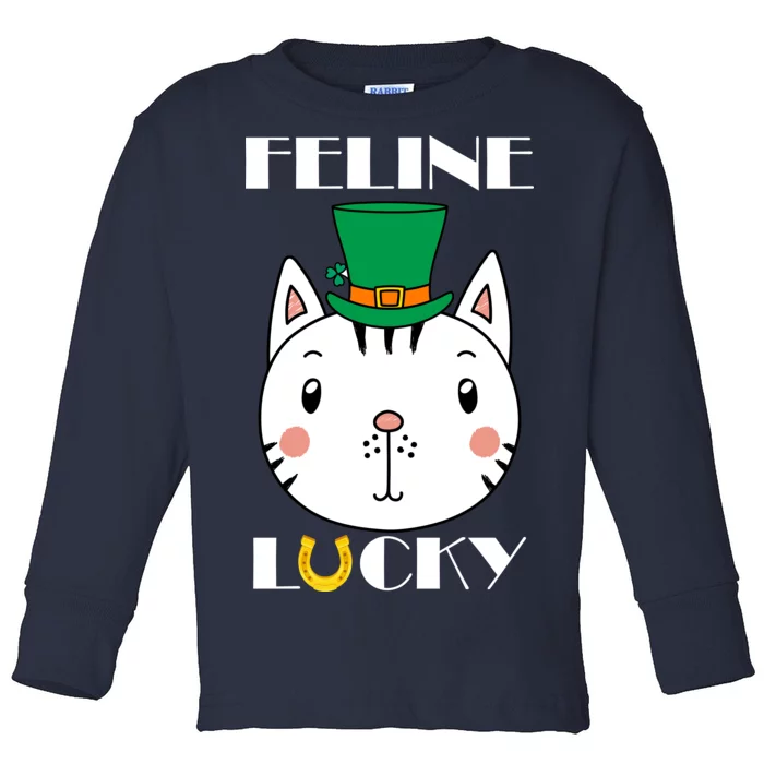 Feline Lucky Cat St Patricks Day Toddler Long Sleeve Shirt