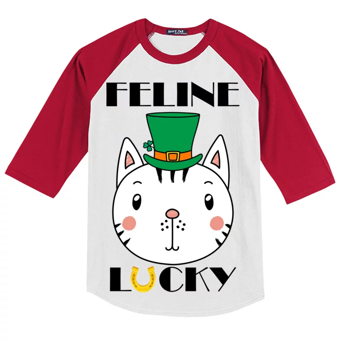 Feline Lucky Cat St Patricks Day Kids Colorblock Raglan Jersey