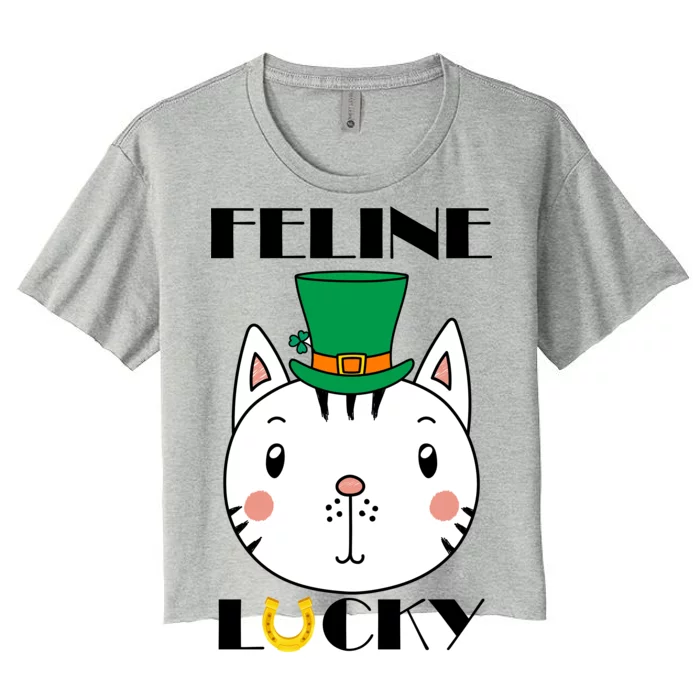 Feline Lucky Cat St Patricks Day Women's Crop Top Tee