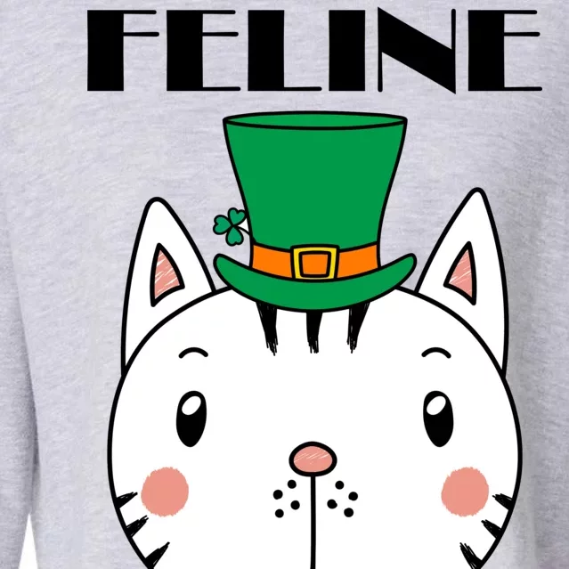 Feline Lucky Cat St Patricks Day Cropped Pullover Crew