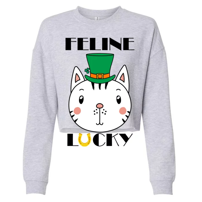 Feline Lucky Cat St Patricks Day Cropped Pullover Crew