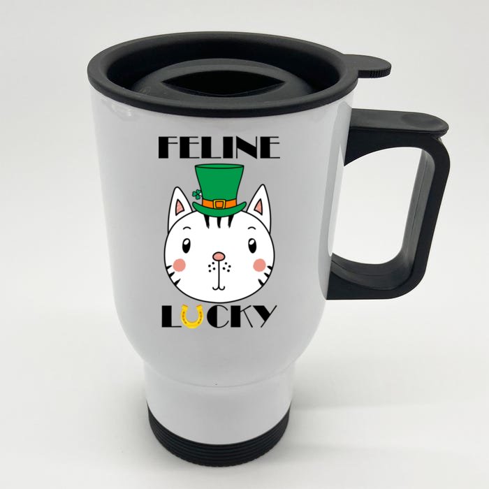 Feline Lucky Cat St Patricks Day Front & Back Stainless Steel Travel Mug