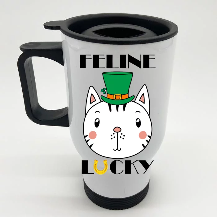 Feline Lucky Cat St Patricks Day Front & Back Stainless Steel Travel Mug