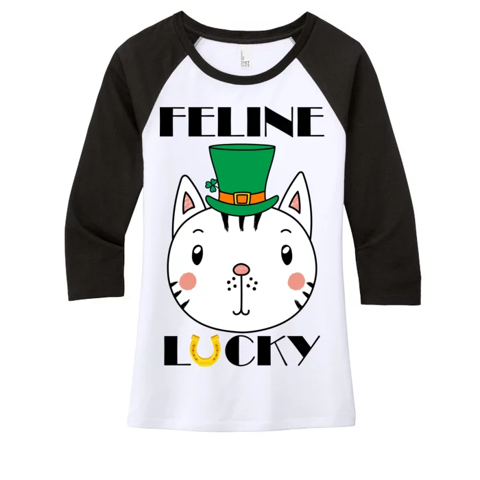 Feline Lucky Cat St Patricks Day Women's Tri-Blend 3/4-Sleeve Raglan Shirt