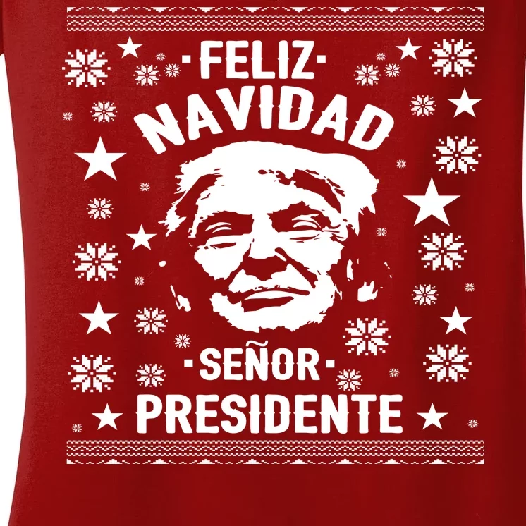 Feliz Navidad Senor President Donald Trump Women's V-Neck T-Shirt