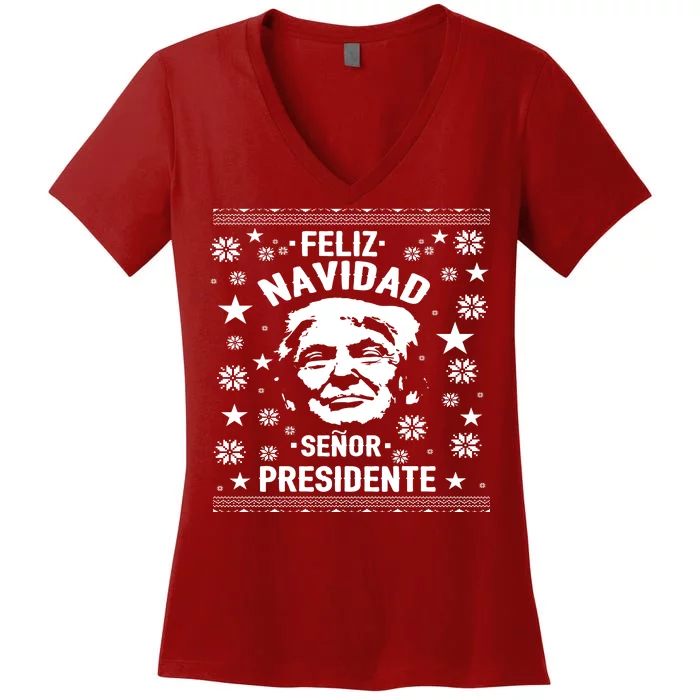 Feliz Navidad Senor President Donald Trump Women's V-Neck T-Shirt