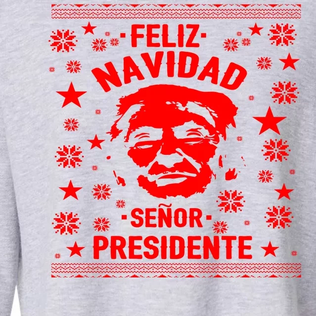 Feliz Navidad Senor President Donald Trump Cropped Pullover Crew