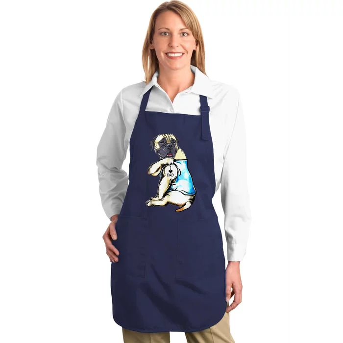 Funny English Mastiff Dog I Love Dad Tattoo English Mastiff Full-Length Apron With Pocket