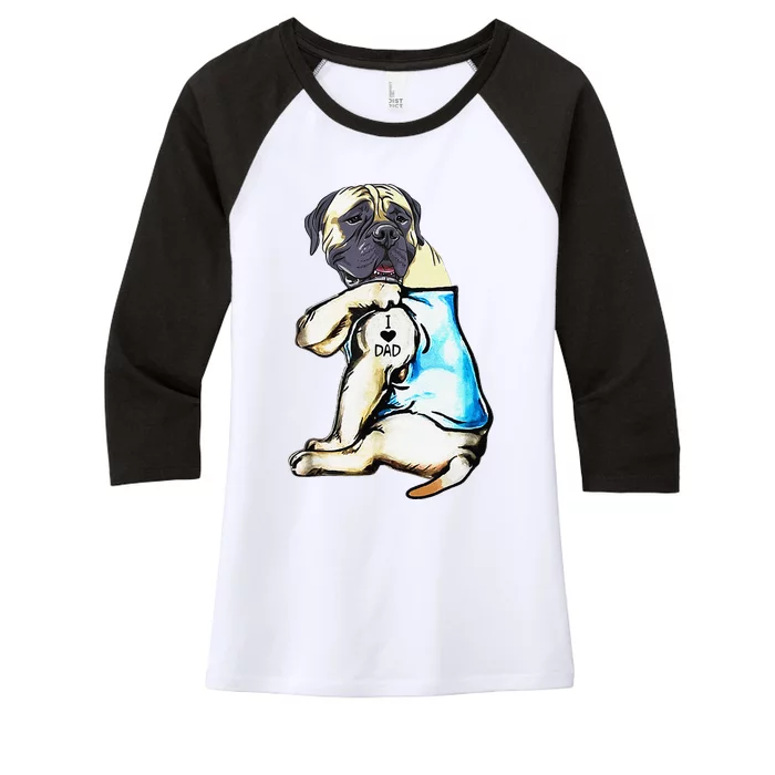 Funny English Mastiff Dog I Love Dad Tattoo English Mastiff Women's Tri-Blend 3/4-Sleeve Raglan Shirt