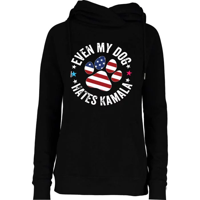 Funny Even My Dog Hates Kamala Anti Harris Usa Flag 2024 Womens Funnel Neck Pullover Hood