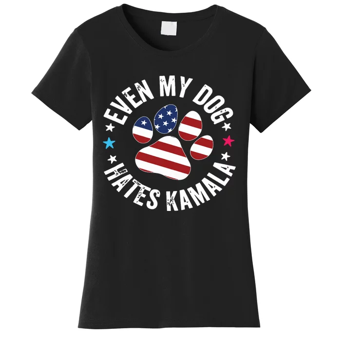 Funny Even My Dog Hates Kamala Anti Harris Usa Flag 2024 Women's T-Shirt