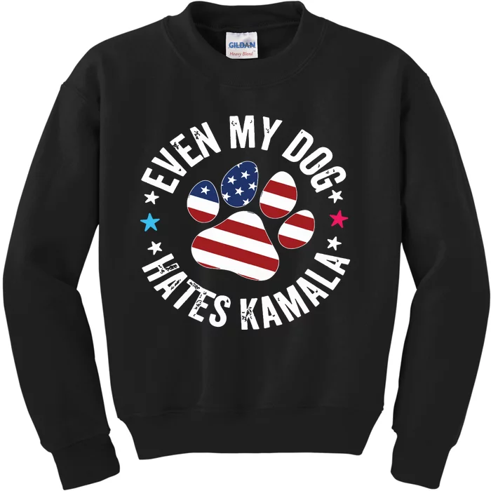 Funny Even My Dog Hates Kamala Anti Harris Usa Flag 2024 Kids Sweatshirt