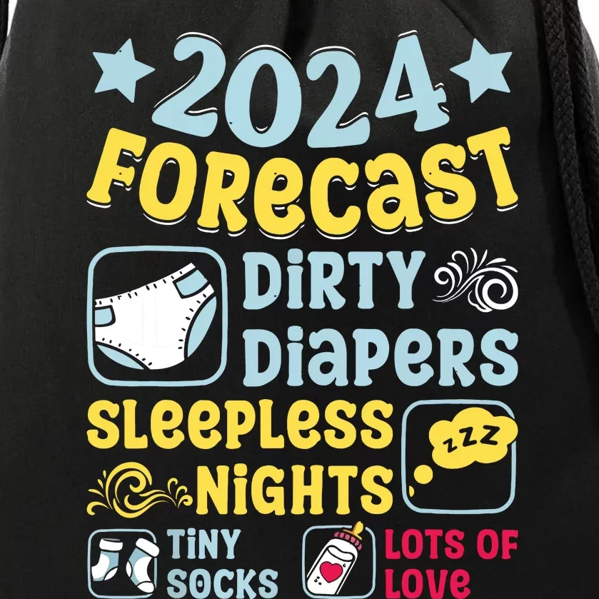 Forecast Expectant Mom To Be 2024 Soon Dad Baby Shower Drawstring Bag