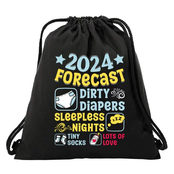 Forecast Expectant Mom To Be 2024 Soon Dad Baby Shower Drawstring Bag