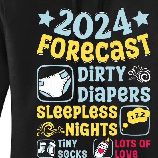 Forecast Expectant Mom To Be 2024 Soon Dad Baby Shower Women's Pullover Hoodie