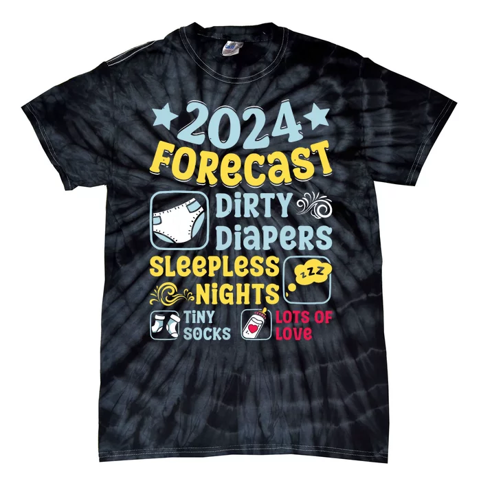 Forecast Expectant Mom To Be 2024 Soon Dad Baby Shower Tie-Dye T-Shirt