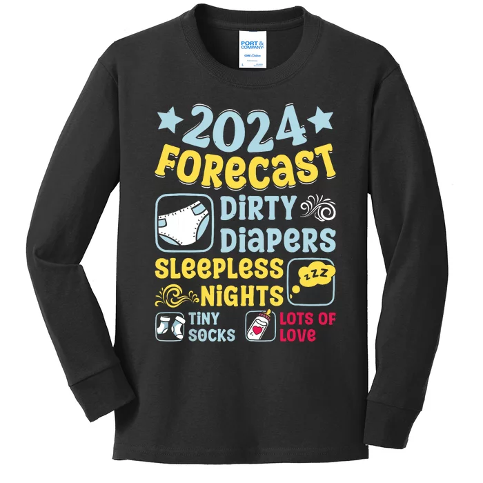 Forecast Expectant Mom To Be 2024 Soon Dad Baby Shower Kids Long Sleeve Shirt