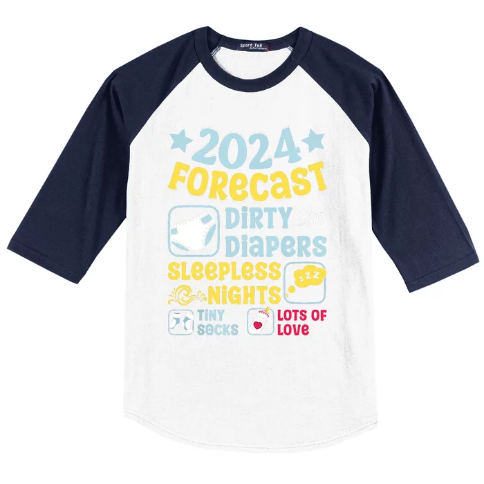 Forecast Expectant Mom To Be 2024 Soon Dad Baby Shower Baseball Sleeve Shirt