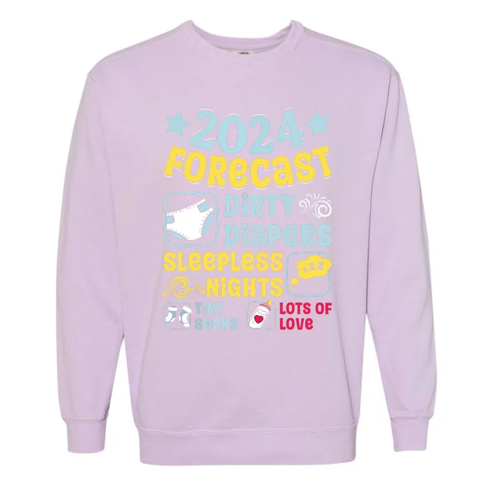 Forecast Expectant Mom To Be 2024 Soon Dad Baby Shower Garment-Dyed Sweatshirt