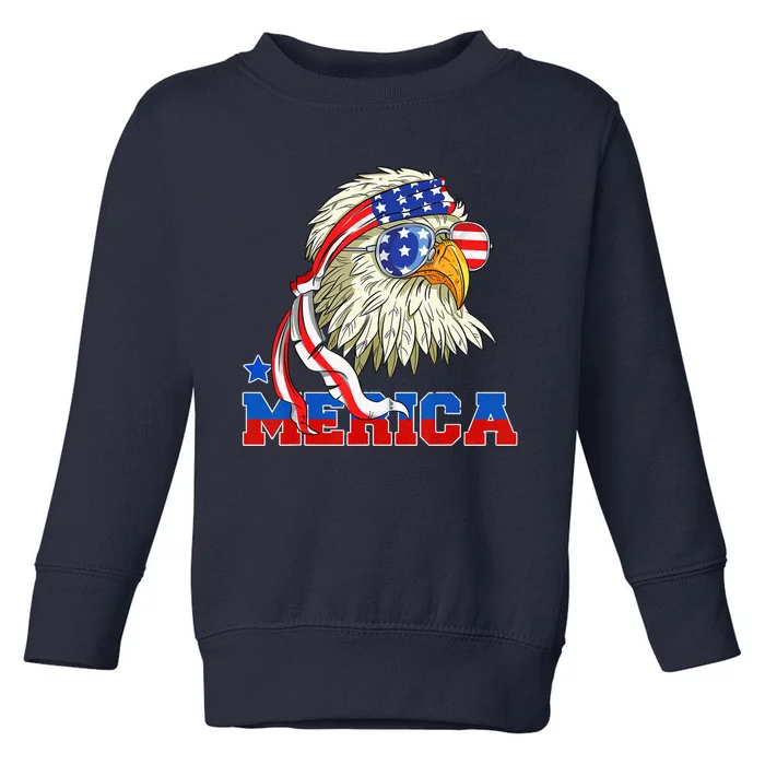 Funny Eagle Mullet Sunglasses Merica 4th Of July USA American Flag Toddler Sweatshirt