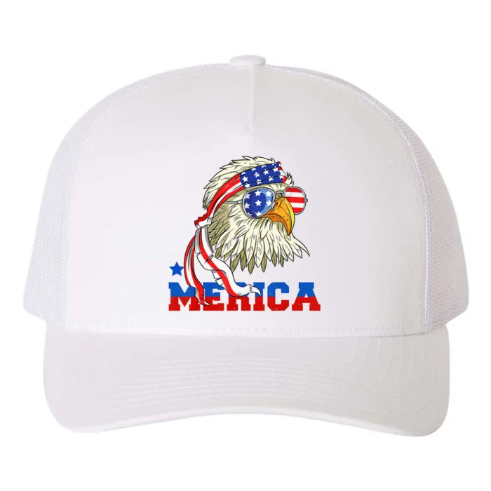 Funny Eagle Mullet Sunglasses Merica 4th Of July USA American Flag Yupoong Adult 5-Panel Trucker Hat