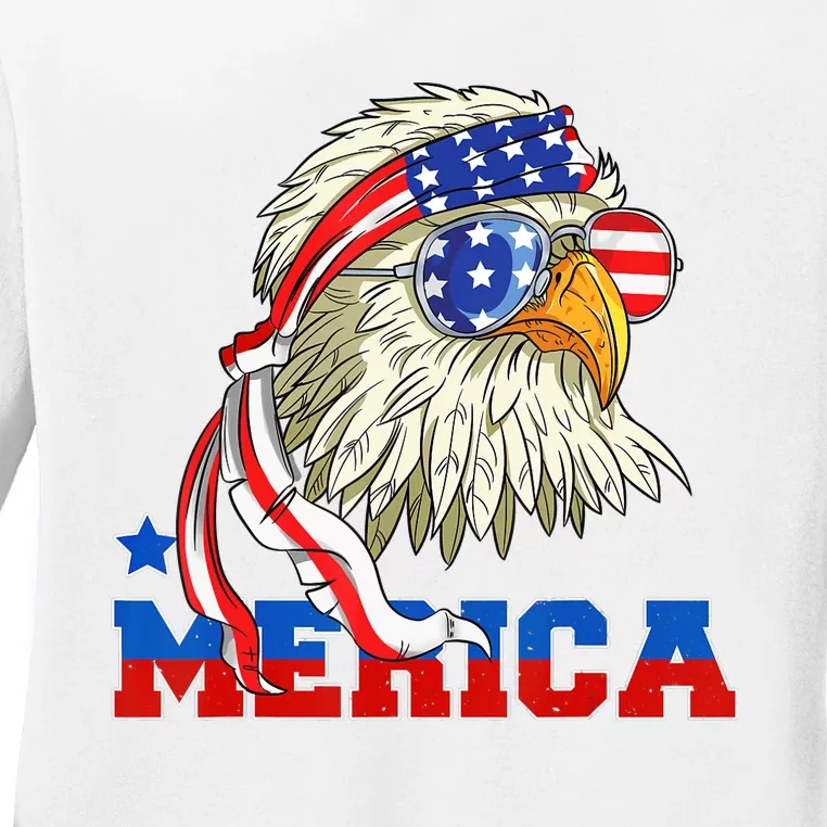 Funny Eagle Mullet Sunglasses Merica 4th Of July USA American Flag Ladies Long Sleeve Shirt