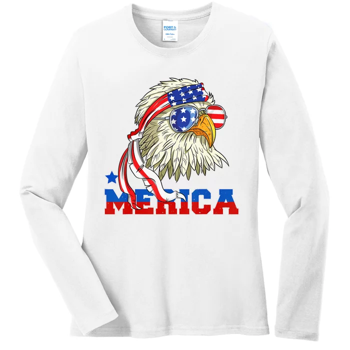 Funny Eagle Mullet Sunglasses Merica 4th Of July USA American Flag Ladies Long Sleeve Shirt