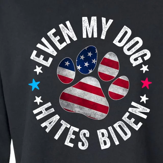 Funny Even My Dog Hates Biden Anti Joe Biden Usa Flag Cropped Pullover Crew