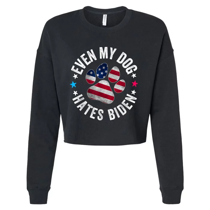 Funny Even My Dog Hates Biden Anti Joe Biden Usa Flag Cropped Pullover Crew