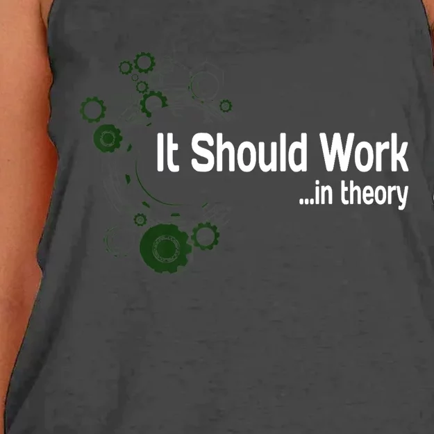 Funny Engineer Meme Design It Should Work In Theory Women's Knotted Racerback Tank