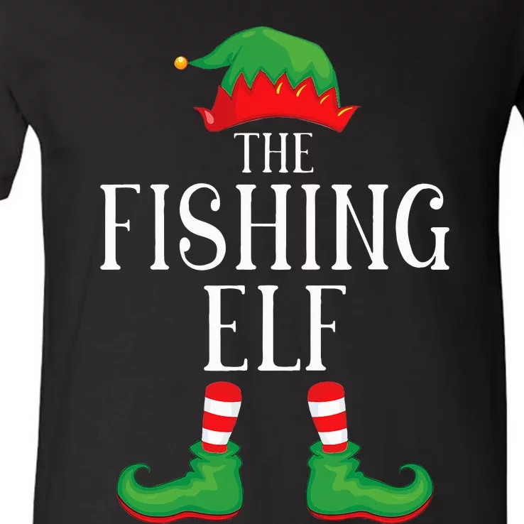 Fishing Elf Matching Group Xmas Funny Family Christmas V-Neck T-Shirt