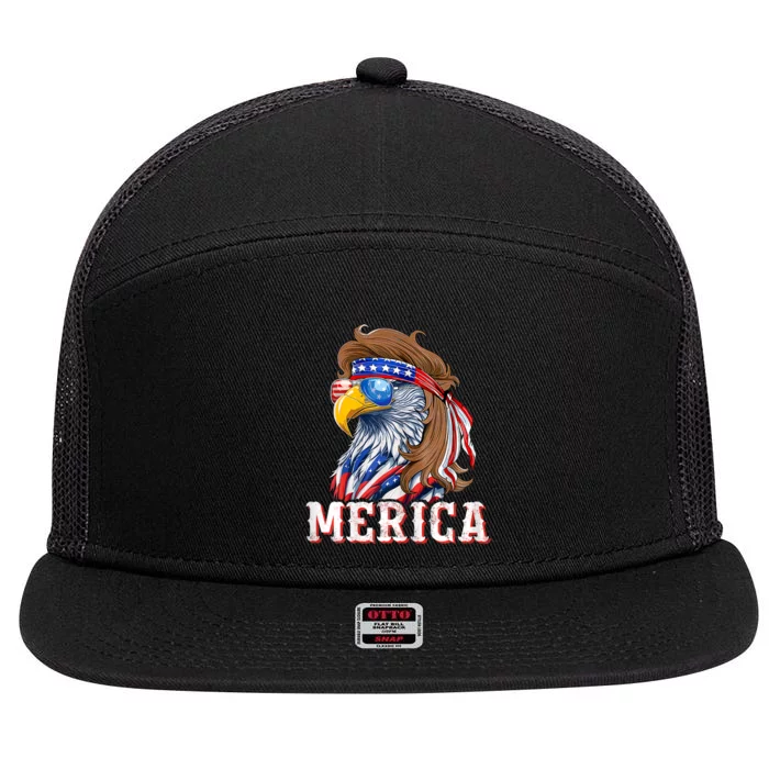 Funny Eagle Mullet 4th Of July Usa American Flag Merica 7 Panel Mesh Trucker Snapback Hat