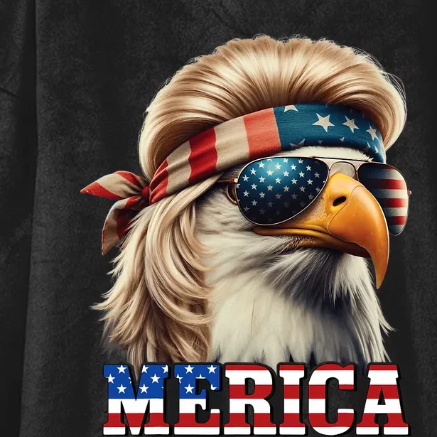 Funny Eagle Merica 4th July Blonde Wig Mullet Funny Man Hooded Wearable Blanket