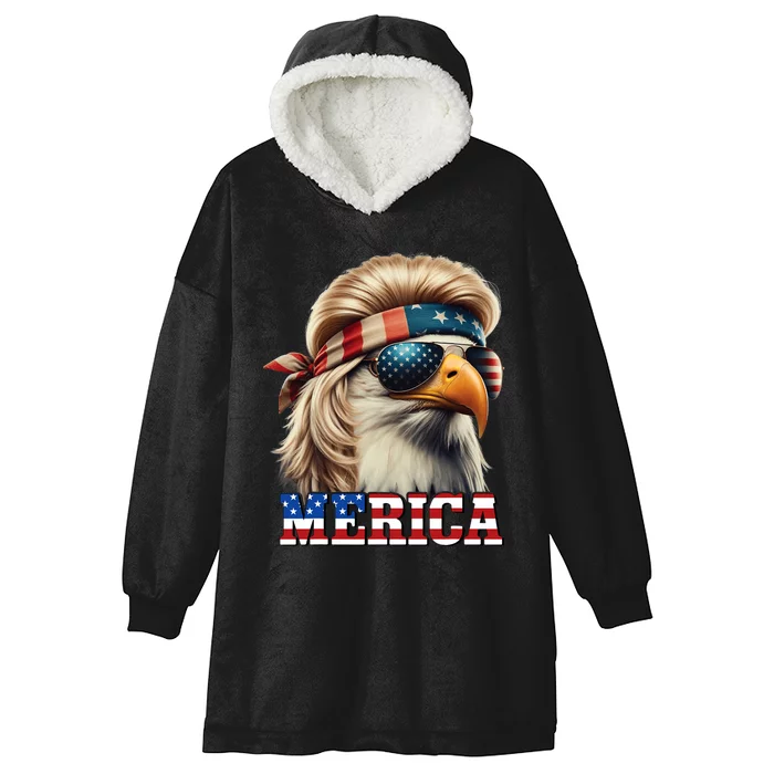 Funny Eagle Merica 4th July Blonde Wig Mullet Funny Man Hooded Wearable Blanket